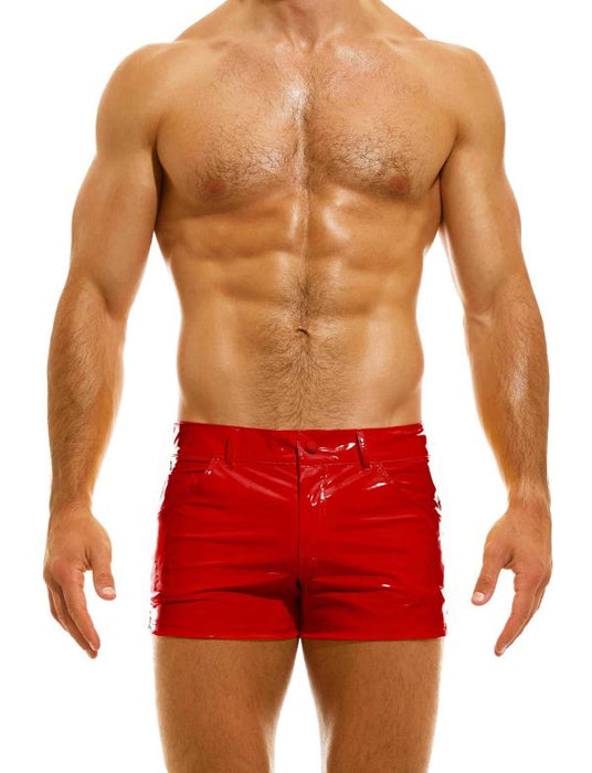 MODUS VIVENDI Glossy Shiny Vinyl 5P Shorts Viral Press-Stud & Zip 08062 in Red