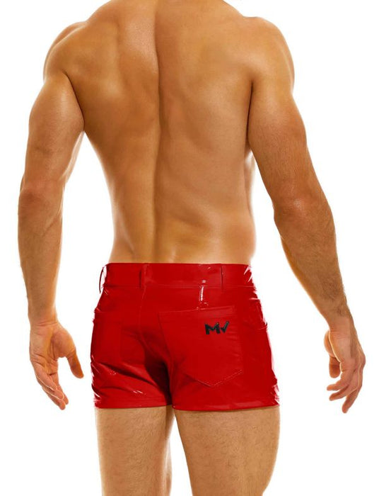 MODUS VIVENDI Glossy Shiny Vinyl 5P Shorts Viral Press-Stud & Zip 08062 in Red