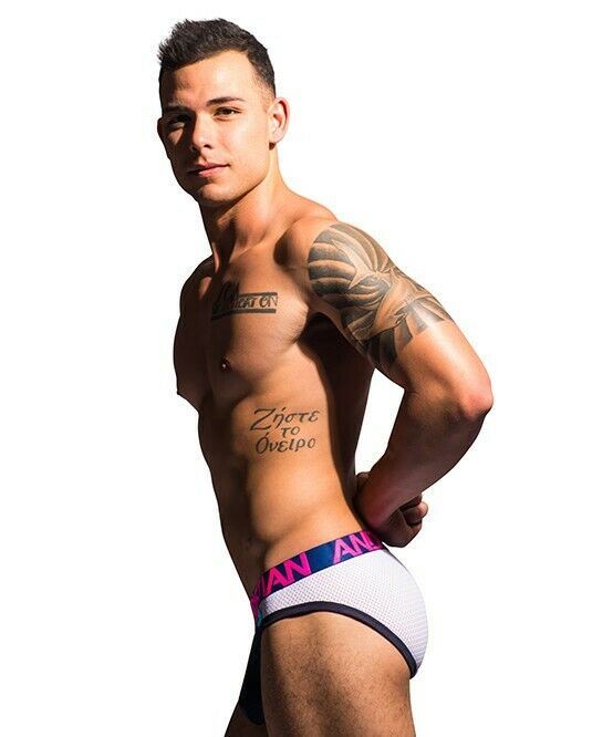 Small Andrew Christian Brief Racer Mesh Briefs Slip Navy Aqua 90700 20