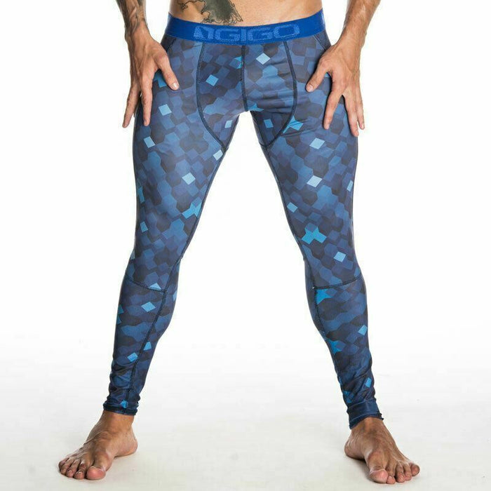 XL - GIGO Legging Geometric Lycra Men Legging Elastic Blue G18003 3