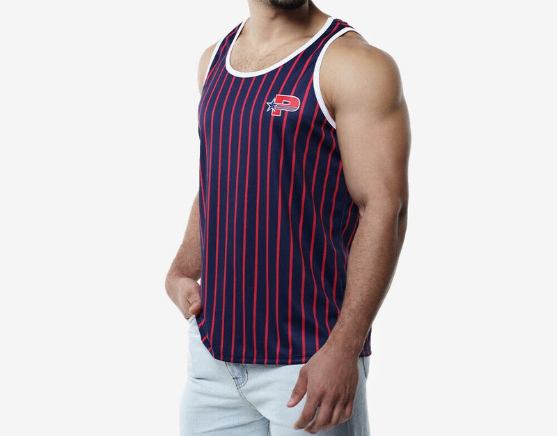 PUMP! Navy Striped Tank Top Lightweight Micromesh UVPF 50+ Sun Protection 14021