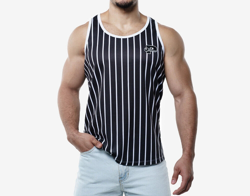PUMP! Black Striped Tank Top Lightweight Micromesh UVPF 50+ Sun Protection 14023