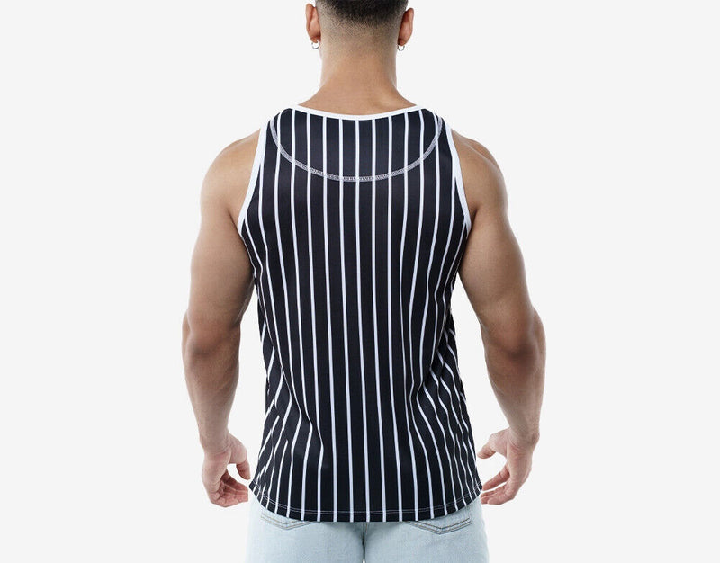 PUMP! Black Striped Tank Top Lightweight Micromesh UVPF 50+ Sun Protection 14023