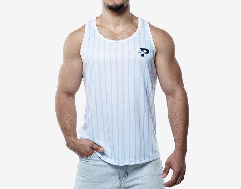 PUMP! Sky Blue Striped Tank Top Lightweight Micromesh UVPF Sun Protection 14022