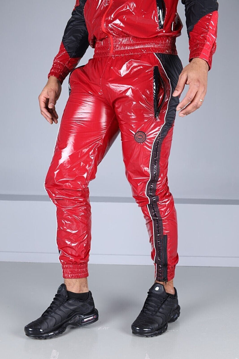 MR. RIEGILLIO Shiny Nylon 24 Tracksuit Pants Red R1022