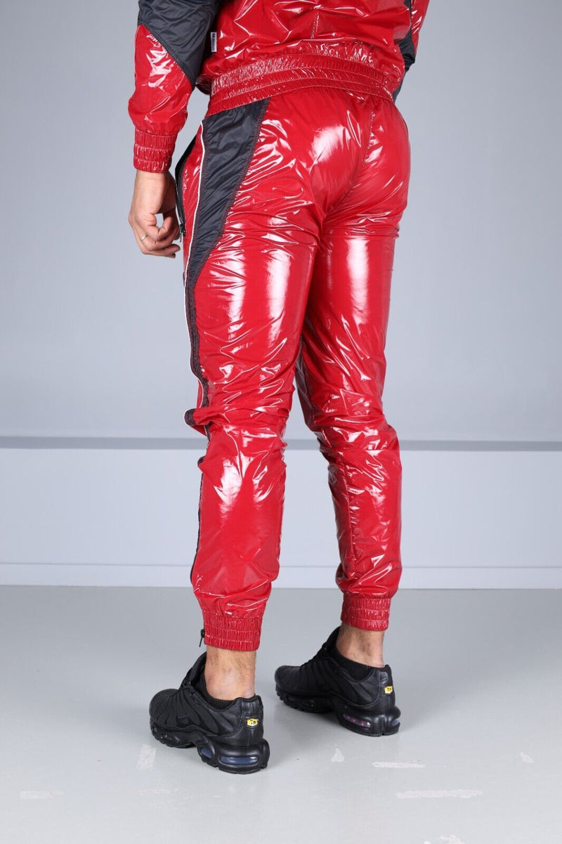 MR. RIEGILLIO Shiny Nylon 24 Tracksuit Pants Red R1022
