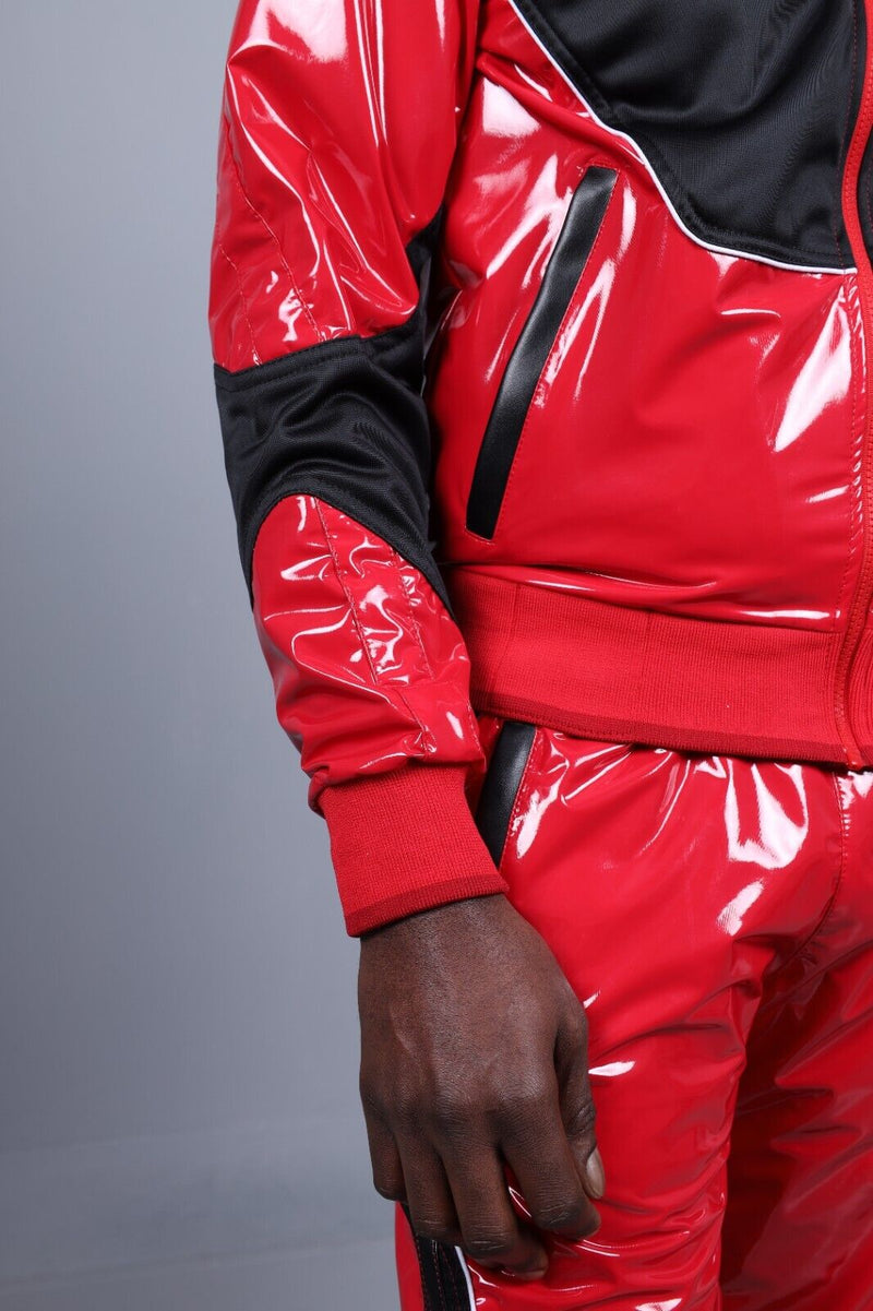 MR. RIEGILLIO PVC Jacket 24 Tracksuit Shiny Red R1015