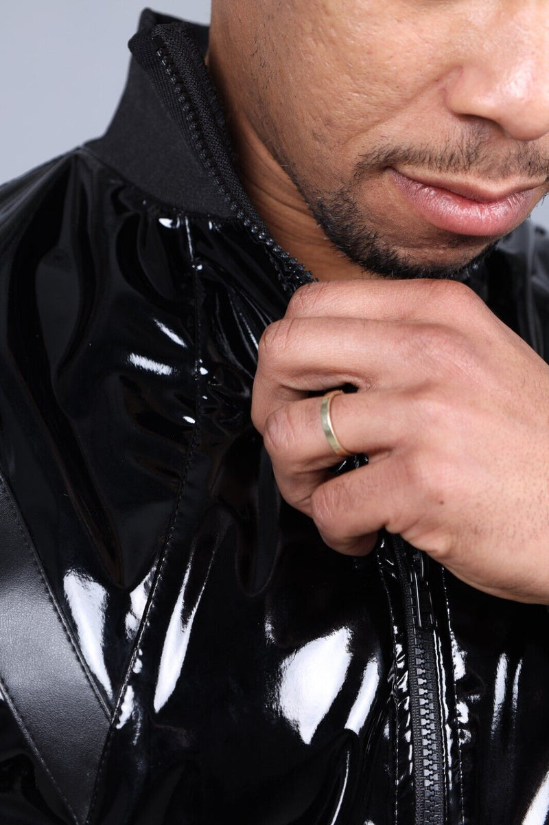 MR. RIEGILLIO PVC Tracksuit Jacket 24 Shiny Glossy Black R1019