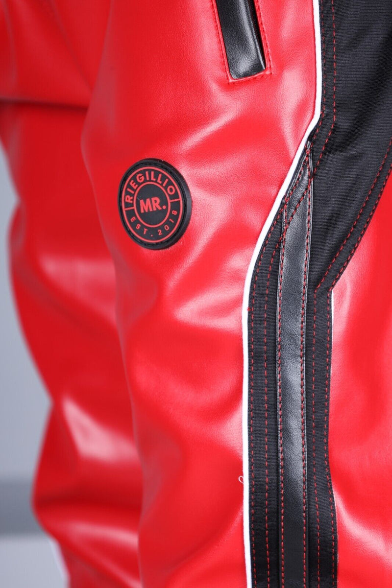 MR. RIEGILLIO Vegan Leather Pants 24 Tracksuit Pant Red R1028
