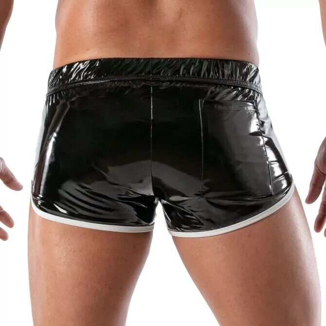 TOF PARIS Short Stretch Vinyl Mini-Shorts Low Rise Black/White 21