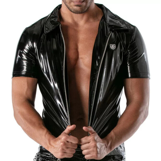 TOF PARIS Black Vinyl Zipped Vest Chic Water-Resistant Tight 9