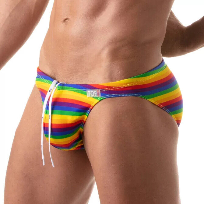 TOF PARIS Rainbow Bikini Swim Briefs Pride Stretch Swimwear 80