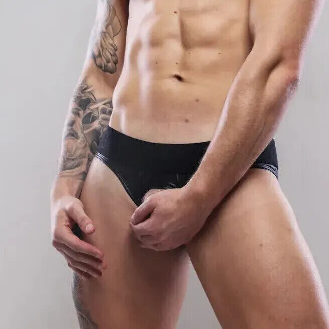 SUKREW U-Style V-Brief Nightlife Open Front and Back Rubber-Look Black 36