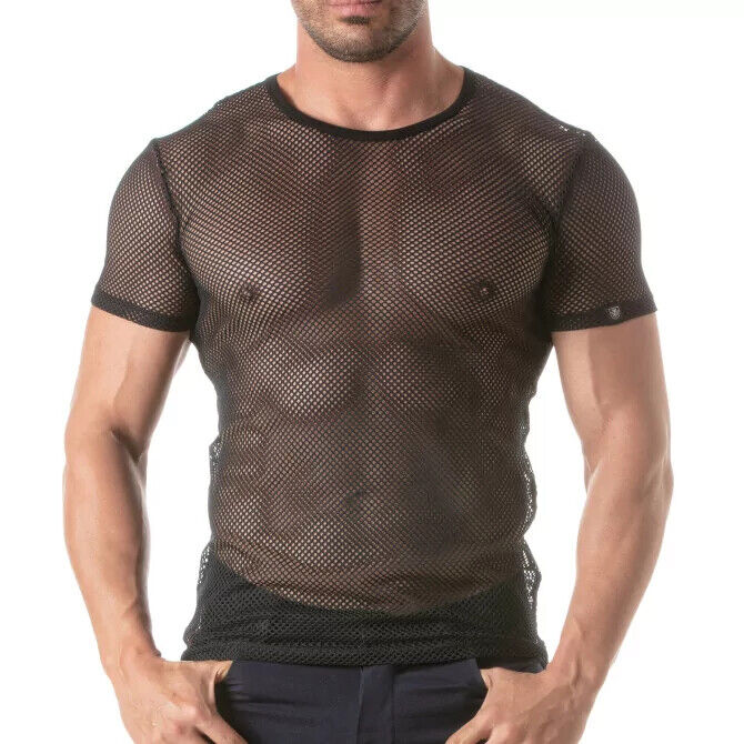 TOF PARIS Circuit Italian Fishnet Shirt Transparent T-Shirt Round-Neck Black 15