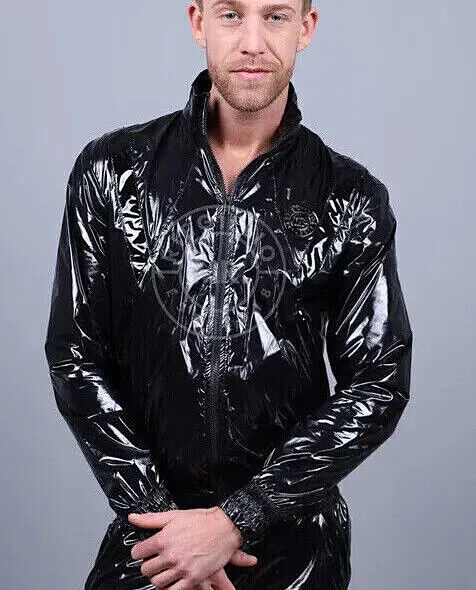 MR. RIEGILLIO Shiny Nylon 24 Tracksuit Jacket Black R1025