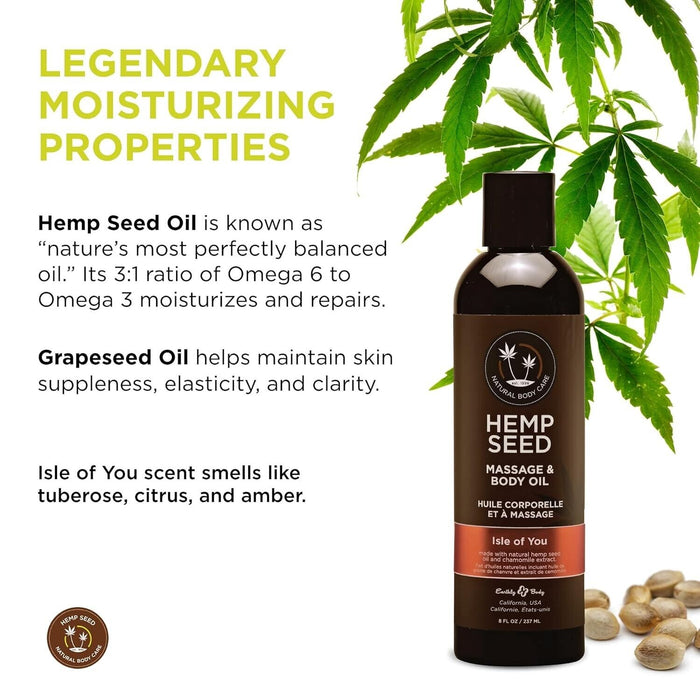 Hemp Seed Massage & Body Oil - 2 fl.oz. Travel Size Nourishing Massage Oil