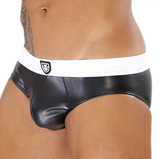 TOF PARIS Briefs With Generous Pouch in Realistic-Leather Black/White 58