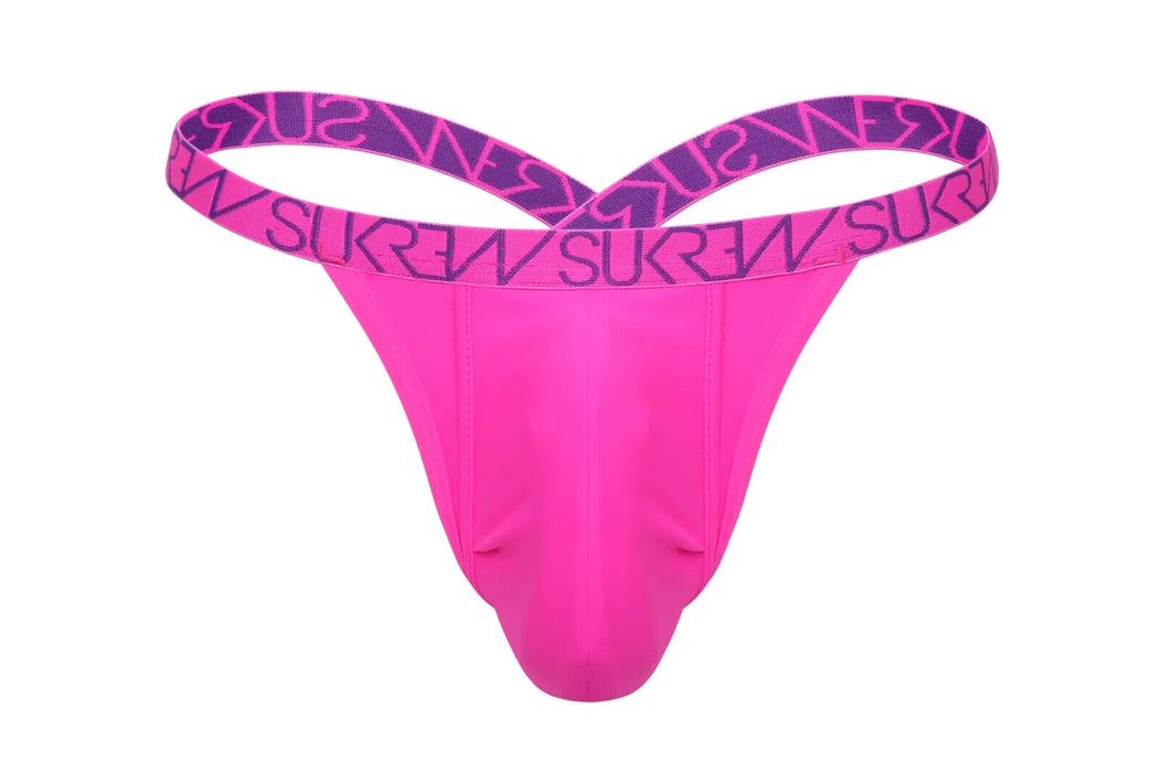 SUKREW Bubble Thong Unlined Extra Stretch Pouch Low-Rise Thongs Shocking Pink 37