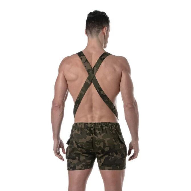 TOF PARIS Military Cargo Shorts 3-in-1 Adjustable Straps Overalls Short Army