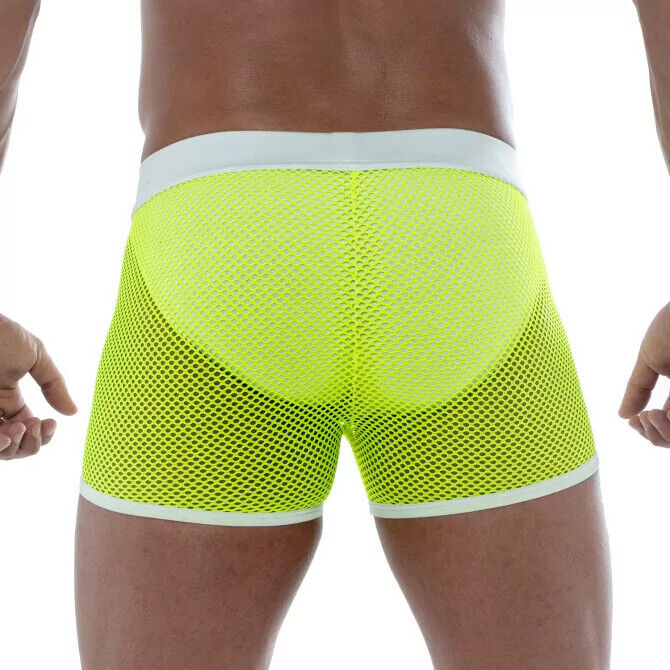 TOF PARIS Neon Mesh Shorts Fishnets Unlined Low-rise Boxer Short Neon Yellow 17