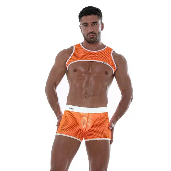 TOF PARIS Mesh Shorts Low-rise Boxer Short Unlined Fishnets in Orange Neon 17