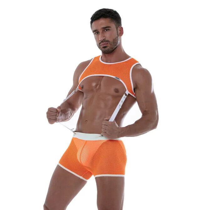 TOF PARIS Fluorescent Mesh Harness Neon Orange Contrast Straps 17