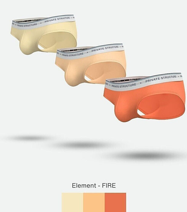 3pcs PRIVATE STRUCTURE Elements Mini Briefs Fire Yellow Orange Flame Red 4395