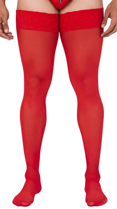 CandyMan Mens Mesh Thigh Highs With Matching Lace in Red One Size 99533 3