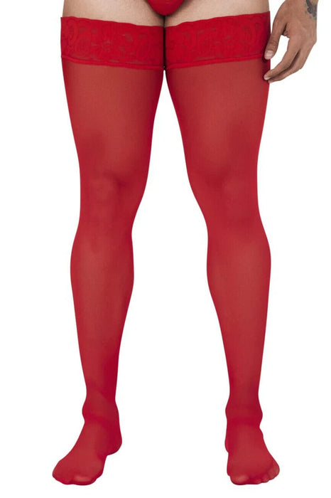 CandyMan Mens Mesh Thigh Highs With Matching Lace in Red One Size 99533 3