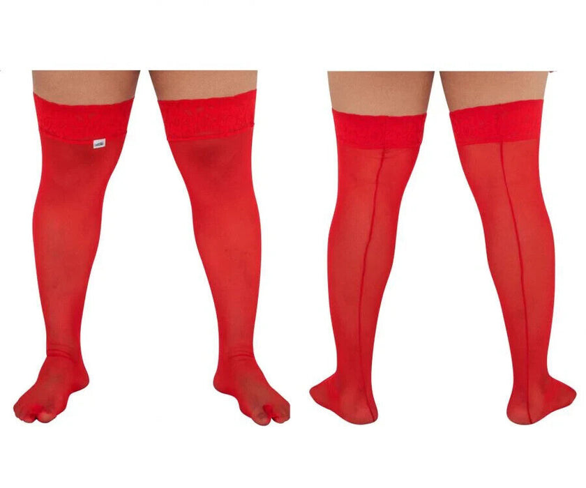 CandyMan Mens Mesh Thigh Highs With Matching Lace in Red One Size 99533x 3