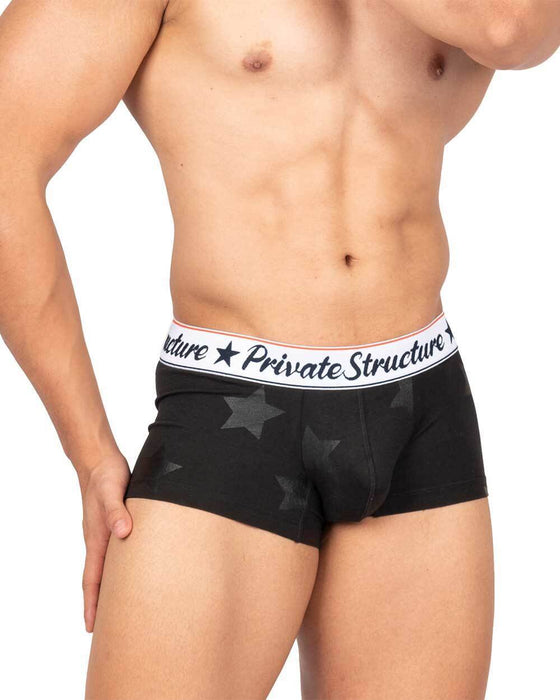 Private Structure Classic Motif Cotton Boxer Trunk Onyx Stars Black 4592 112