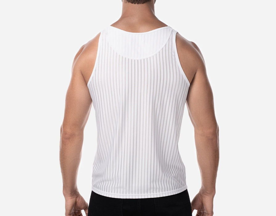 PUMP! Tanktop Whisper Sheer Stripes Form-Fitting White Tank Top 14025