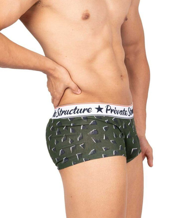 Private Structure Classic Motif Cotton Boxer Trunk Fragments Basil Green 4592