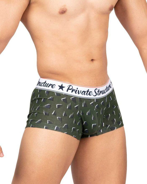 Private Structure Classic Motif Cotton Boxer Trunk Fragments Basil Green 4592