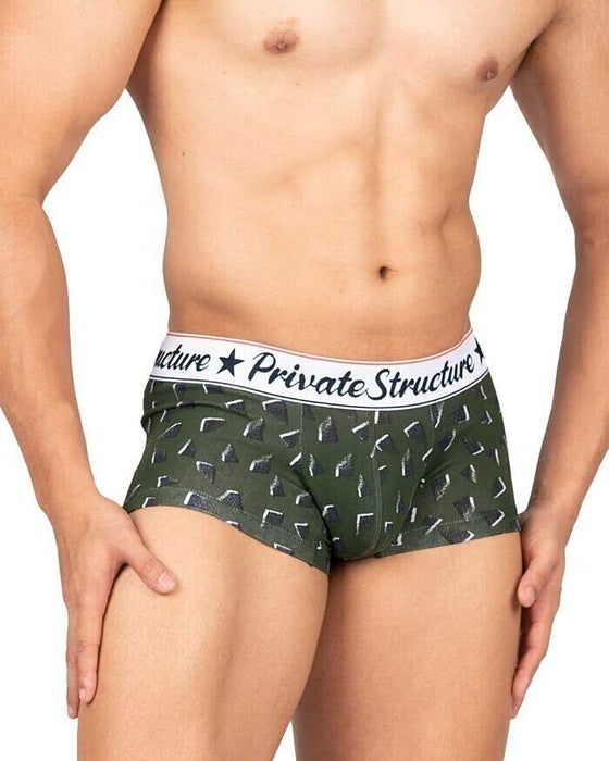 Private Structure Classic Motif Cotton Boxer Trunk Fragments Basil Green 4592