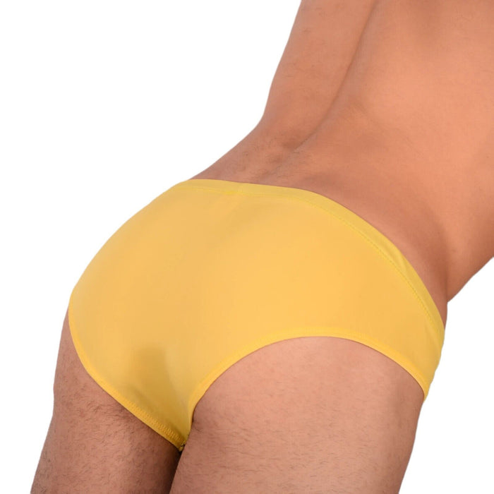 SMU Briefs Rave Peek-a-Boo Removable Leather Pouch Brief Yellow H3A