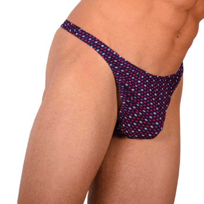 S/M SMU Tanning Walking around sheer Blue Red Stars Thong MX19 33985