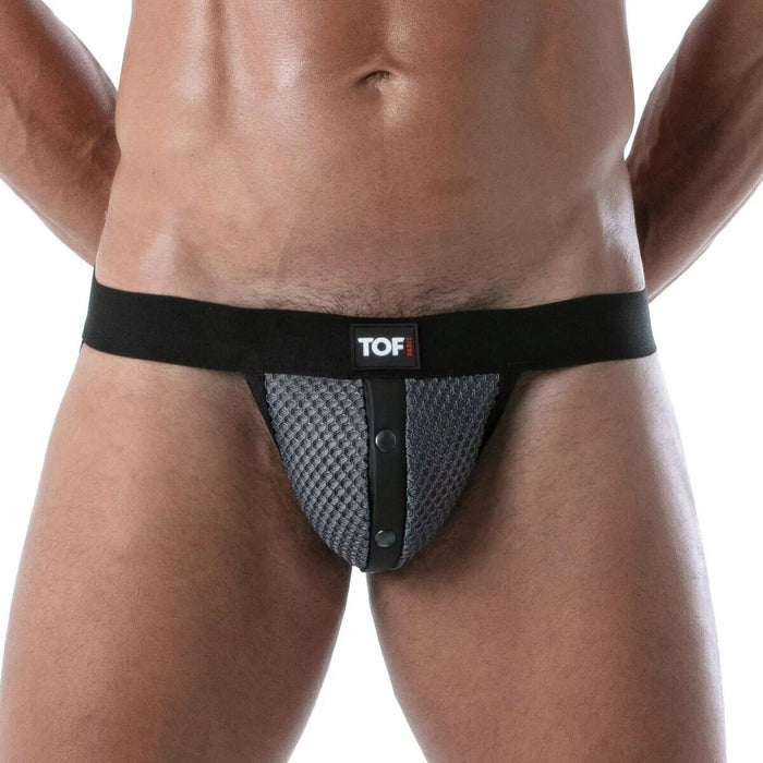 TOF PARIS 3D Snap Jock Breathable Mesh With Fitted Front Pocket Grey Jockstrap