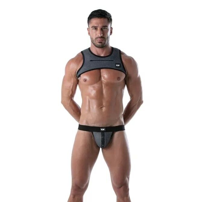 TOF PARIS 3D Snap Jock Breathable Mesh With Fitted Front Pocket Grey Jockstrap