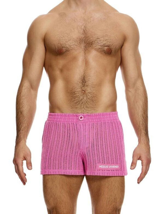 MODUS VIVENDI Striped Crochet Boxer Shorts Elastic Knitted Pink 07421