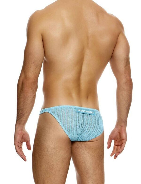 MODUS VIVENDI Bikini Brief Striped Crochet Low-Cut Briefs in Light Blue 07413