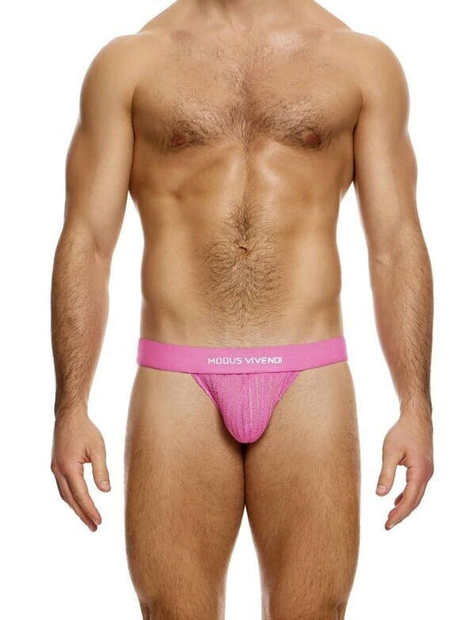 MODUS VIVENDI T-String Striped Crochet Thong Back V-Shape in Light Pink 07411