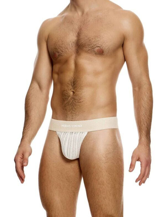 MODUS VIVENDI T-String Striped Crochet Thong Back V-Shape in Natural 07411