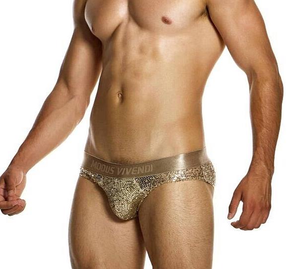 MODUS VIVENDI Harem Classic Brief Slim Fit Shiny Jacquards Sequins Gold 19414