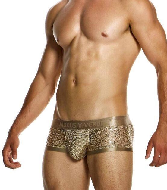 MODUS VIVENDI Harem Boxer Slim Fit Trunk Shiny Jacquards Sequins Gold 19421