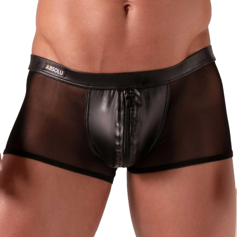 Absolu Male By TOF PARIS Rebel Zipped Boxer Trunks Secret Pocket Mesh Black 2