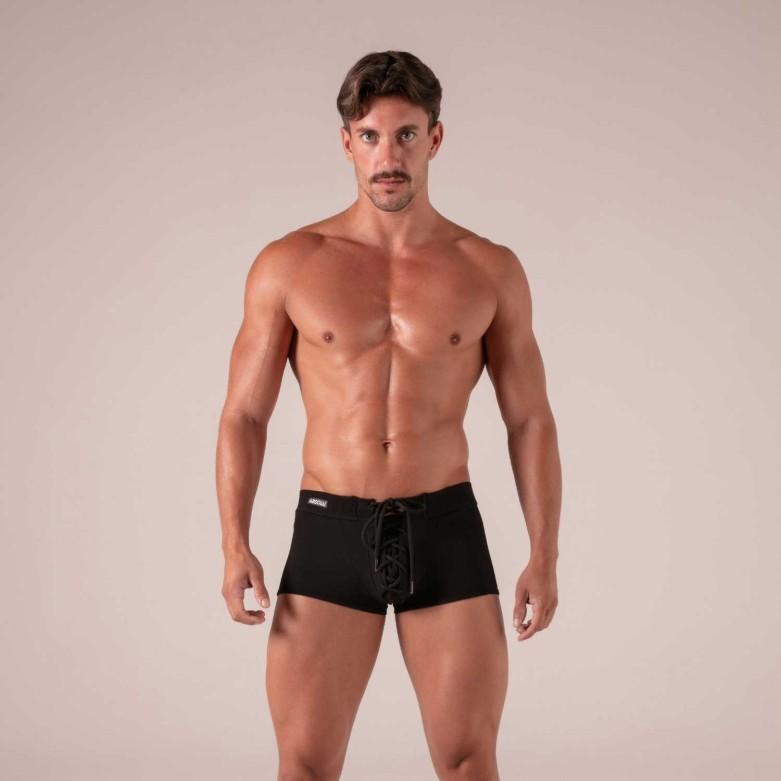 Absolu Male By TOF Adjustable Laced Boxer Trunks Soft Ribbed Knit Cotton Black 3