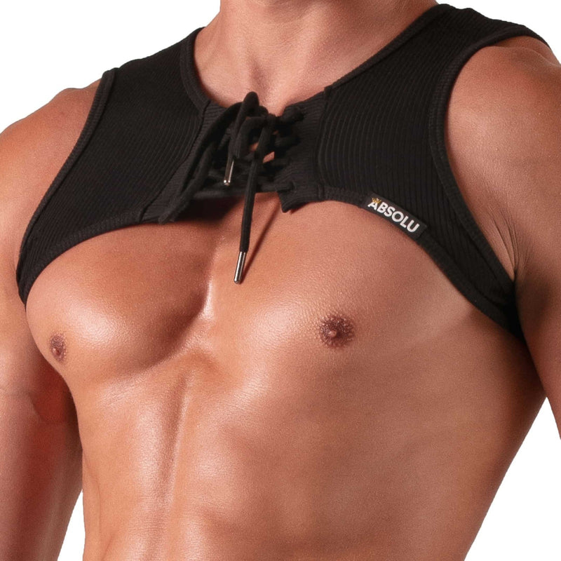 Absolu Male By TOF Ajustable Central Laced Harmess Ribbed Cottond Black 3