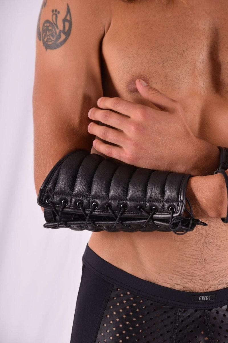 SMU Forearm Pairs Gauntlet Leather Handmade Aviator Laced Guard Wallet Black