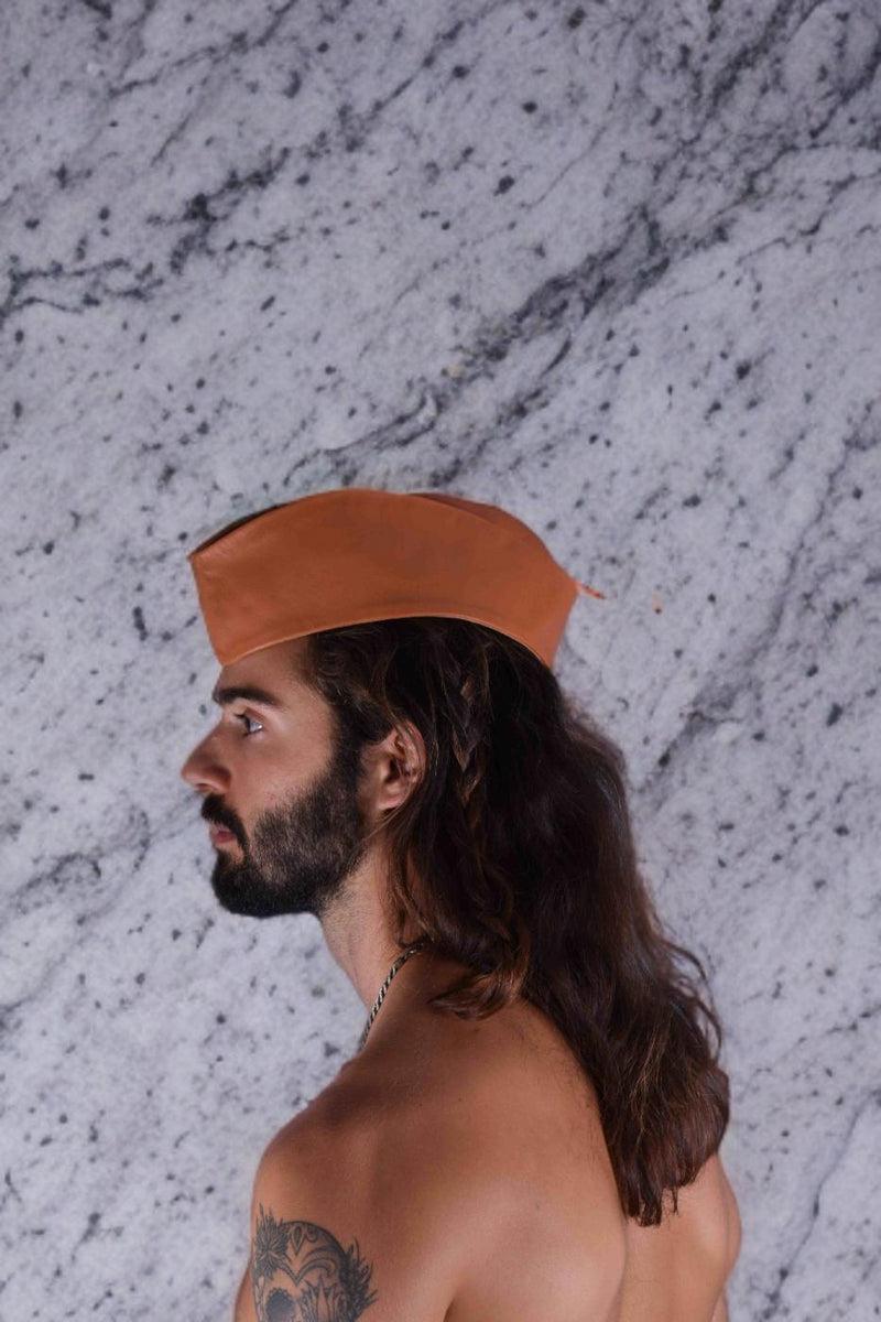 SMU Handmade Quality Leather Skin Garrison Hat Kepi in Tan Brown SMU1